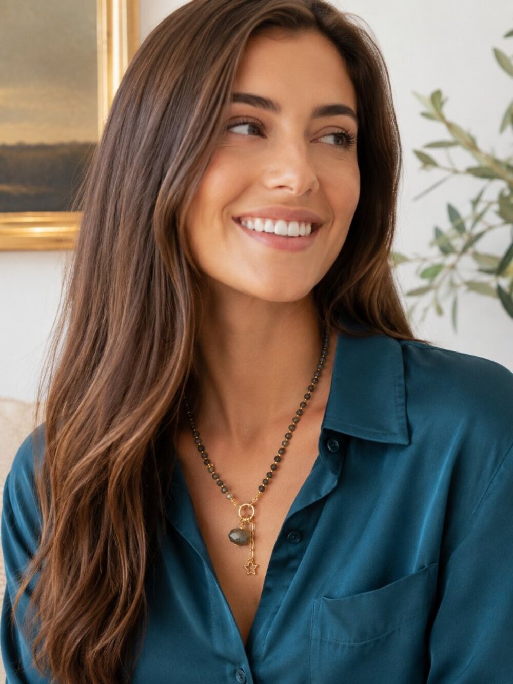 Rich natural labradorite gemstones meet vintage-inspired styling in this beautif